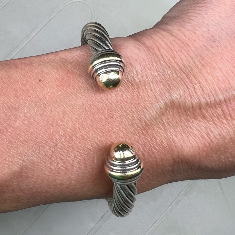 David Yurman 7mm silver gold dome Classic Cable bracelet.